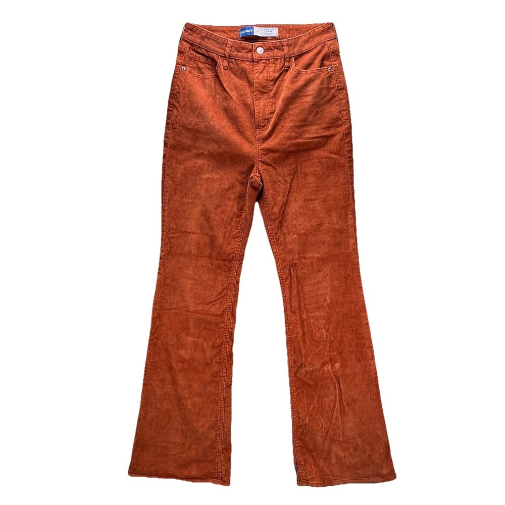 Old Navy Flare Corduroy Pants Womens 8 Orange High Rise Bootcut Stretch